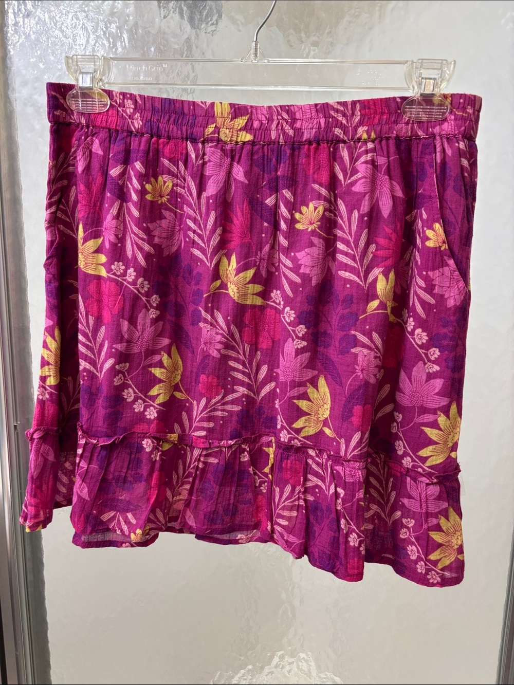 RACHEL Rachel Roy Magenta and Yellow Floral Ruffle Mini Skirt